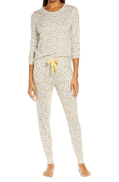 Emerson Road Crew Jogger Pajamas In Sunflower Ditsy White Sd