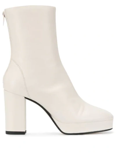Kenzo White Leather Ankle Boots In Grey