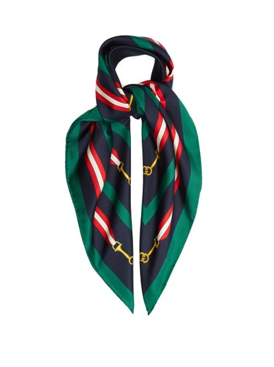 Gucci + Net Sustain Printed Organic Silk-twill Scarf In Navy