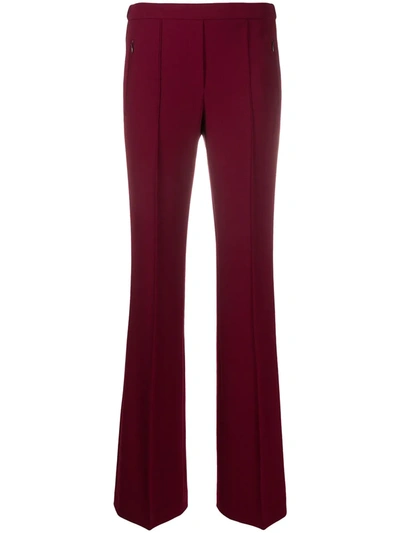 Theory Demitria Pintuck Flare Pull-on Wool Blend Trousers In Currant