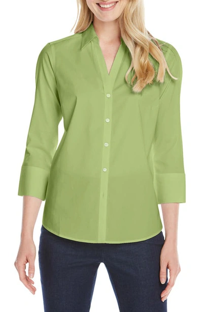 Foxcroft Mary Button-up Blouse In Lady Lime