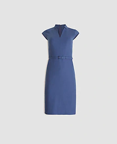 Ann Taylor The Belted Notched Collar Dress In Tropical Wool In Dusk Indigo