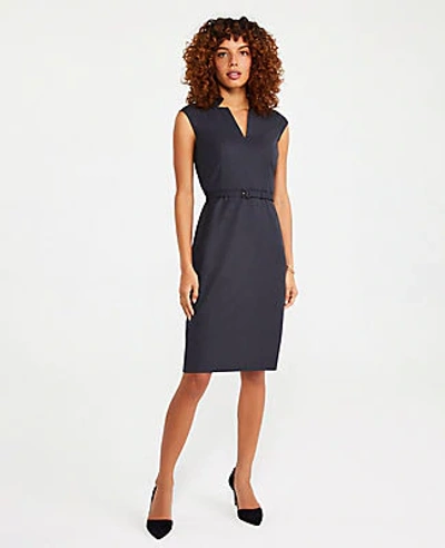 Ann Taylor The Belted Notched Collar Dress In Tropical Wool In Coal Grey