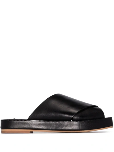 St Agni Tokyo Leather Platform Slides In Black