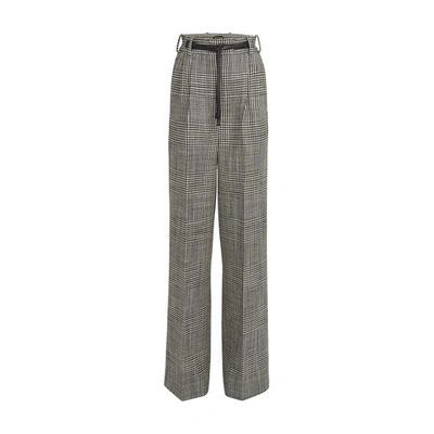 Tom Ford Prince Of Wales Plaid Wool Pants In Black Chalk