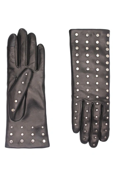 Agnelle Claire Studded Lambskin Leather Gloves In Black