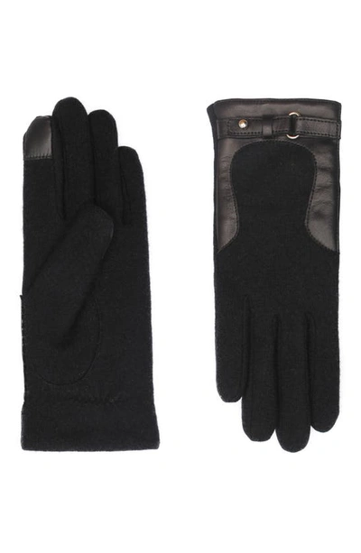 Agnelle Wool Blend & Leather Gloves In Black