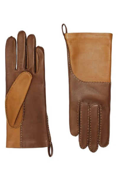 Agnelle Yaelle Saddle Stitch Lambskin Leather Gloves In Toscana/ Whiskey