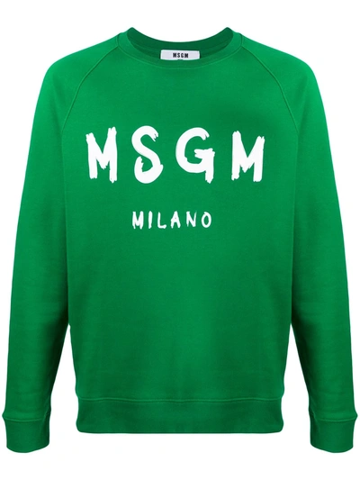 Msgm Brushed Logo Print Sweatshirt In Green