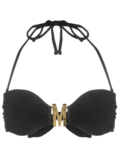 Moschino Bikini Top With M Logo In Black