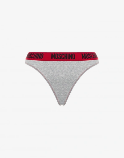 Moschino Stretch Jersey Thong Color Block In Melange Grey