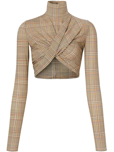 Burberry Checked Turtleneck Cropped Top In Dark Honey