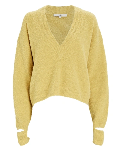 Tibi Bouclé Alpaca Cropped Sweater In Yellow