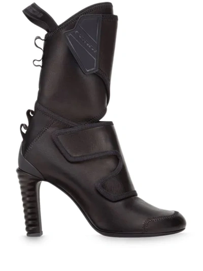 Fendi Women's Leather Heel'ankle Boots Booties Promenade In Black