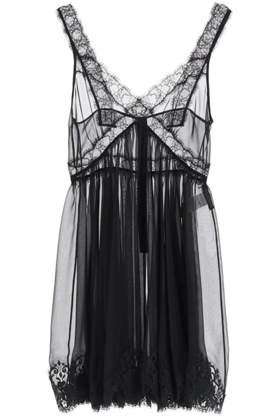 Dolce & Gabbana Lace Sheer Slip Dress In Black