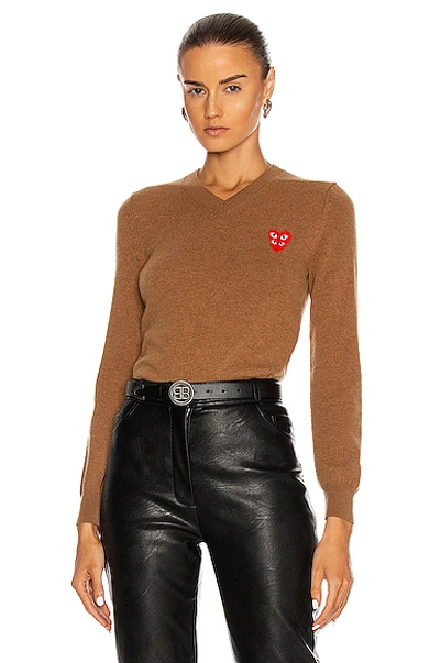 Comme Des Garçons Play V-neck Pullover In Brown