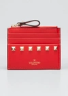 Valentino Garavani Rockstud Zip Leather Card Case In Red