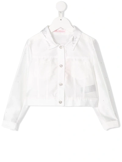 Miss Blumarine Kids' Rhinestone-embellished Logo Jacket In White