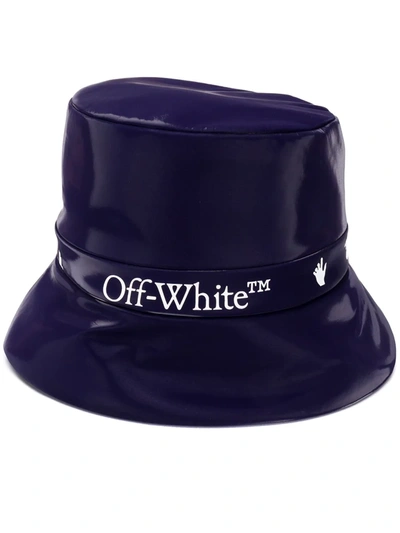 Off-white High-shine Logo-print Bucket Hat In Blue