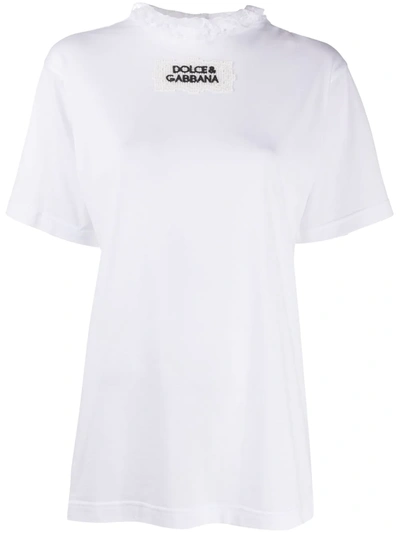 Dolce & Gabbana Jersey T-shirt With Embroidery And A Lace Collar In White