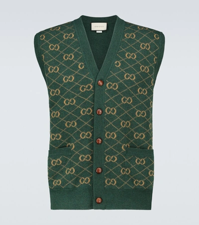 Gucci Gg Wool Jacquard Sweater Vest In Green
