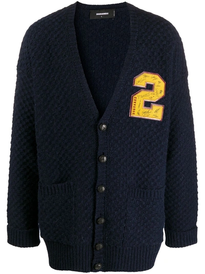 Dsquared2 Oversized 2 Patch Cardigan In Blue