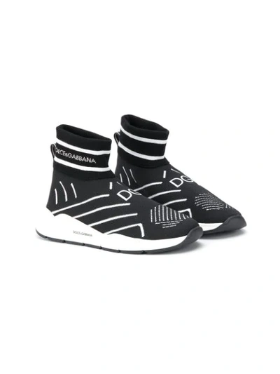 Dolce & Gabbana Teen Knitted Sock Sneakers In Black
