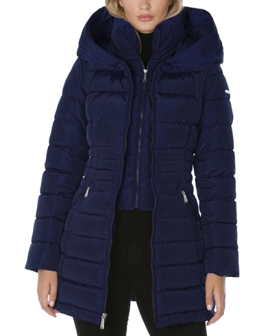 Laundry By Shelli Segal Bibbed Puffer Jacket In Evening Blue