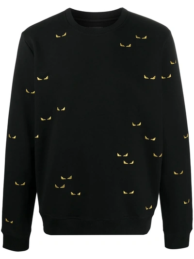 Fendi Peekaboo Embroidered Cotton-jersey Sweatshirt In Black
