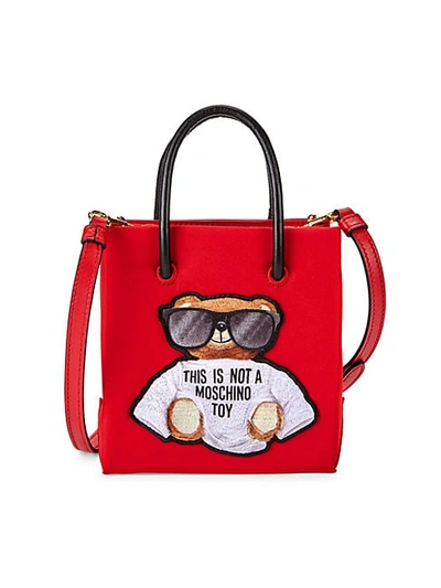 Moschino Bear Embroidered Tote In Red
