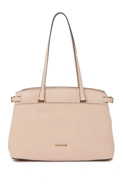 Calvin Klein Avery Micro Pebble Leather Tote In Pale Rose