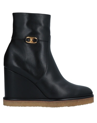 Celine Wedge Ankle Boots In Black