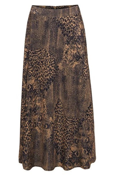 Afrm Sophia Midi Skirt In Tan Animal