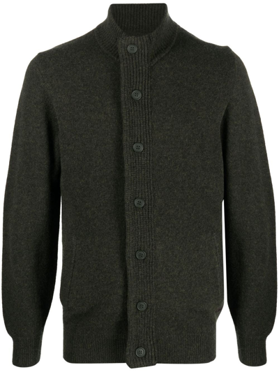 Barbour Patch Zip Card Cardigan In Green Wool In Green