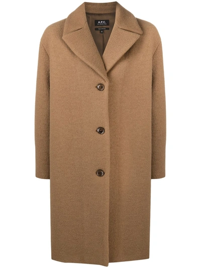 A.p.c. Single-breasted Coat In Camel