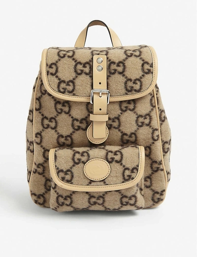 Gucci Kids Gg-print Boiled Wool Backpack In Beige