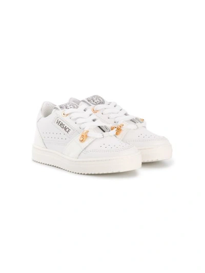 Young Versace Kids' Perforated Lace-up Trainers In White
