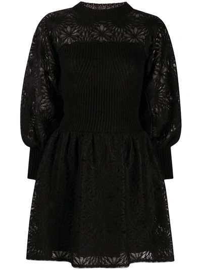 Alberta Ferretti Panel-knitted Mini Dress In Black