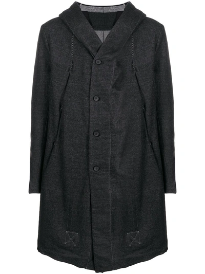 Masnada Buttoned Hooded Coat In Black