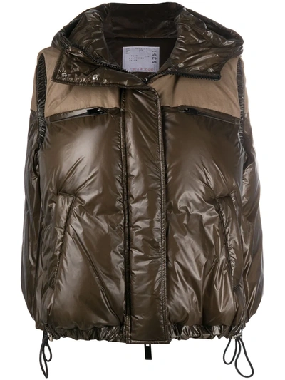 Sacai Padded Hooded Gilet In Green