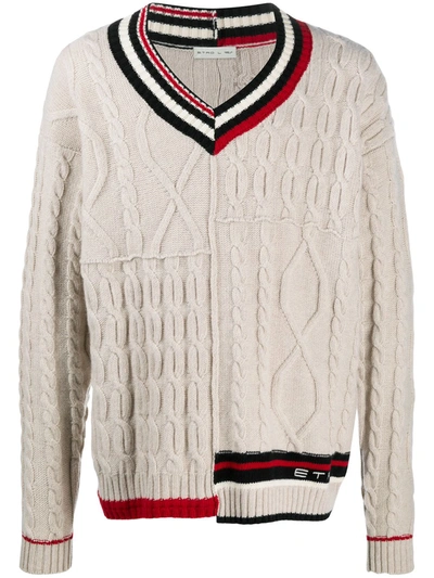 Etro V-neck Cable Knit Jumper In Neutrals