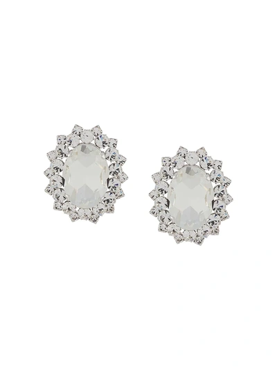 Alessandra Rich Large Crystal Clip-on Earrings In Silver