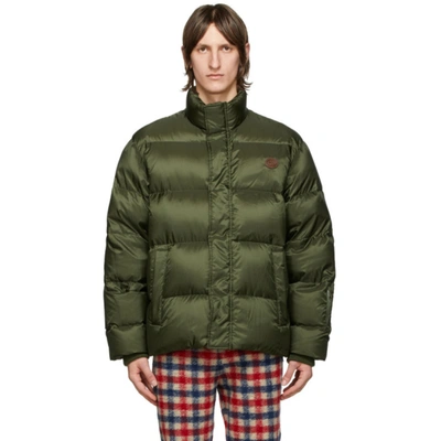 Gucci Think/thank Print Nylon Down Jacket In 3175 Evergr