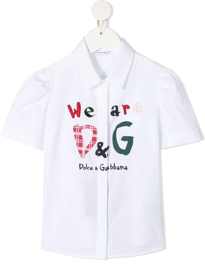 Dolce & Gabbana Kids' Embroidered Logo Print Shirt In White