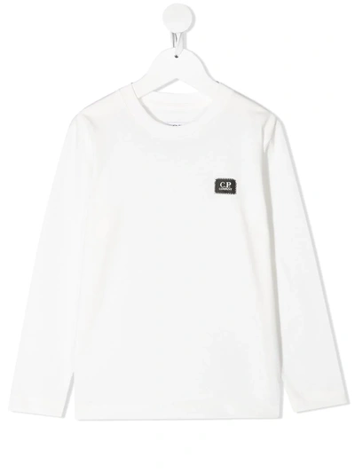 C.p. Company Kids' Long-sleeve Logo Sweatshirt In White