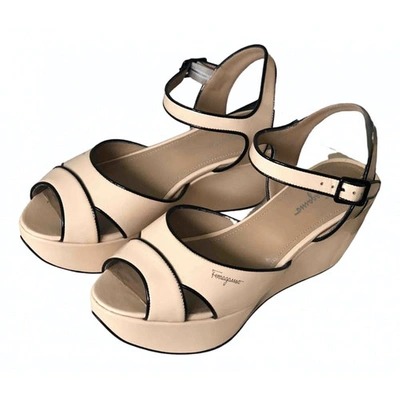 Pre-owned Ferragamo Patent Leather Sandals In Beige