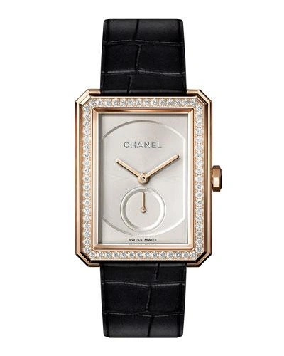 Pre-owned Chanel Boy-friend 18k Beige Gold Watch With Diamonds, Large Size