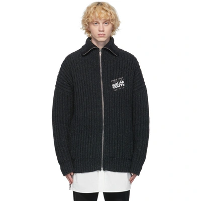 Raf Simons Grey Patch Zip-up Cardigan In 00083 Drkgr