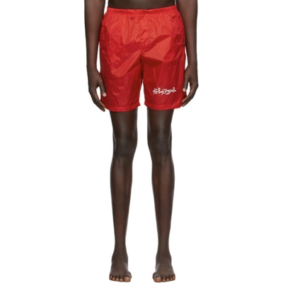 Palm Angels Desert Logo Swim Shorts In Red/white