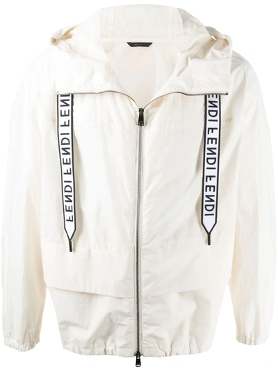 Fendi Logo-drawstring Hooded Lightweight Jacket In Neutrals